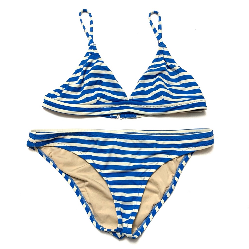 J.Crew Blue Striped Bikini Top and Bottom Swim Set Sz Small